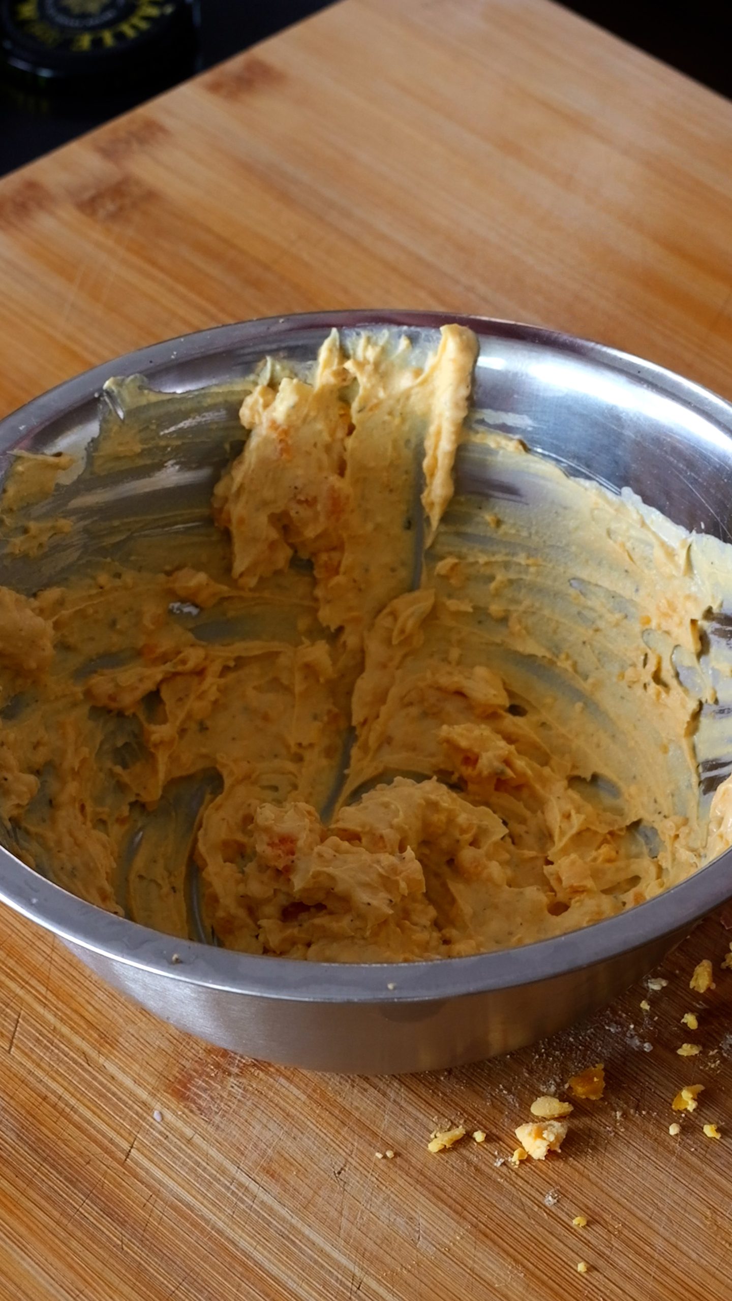 mashed egg yolks in small bowl