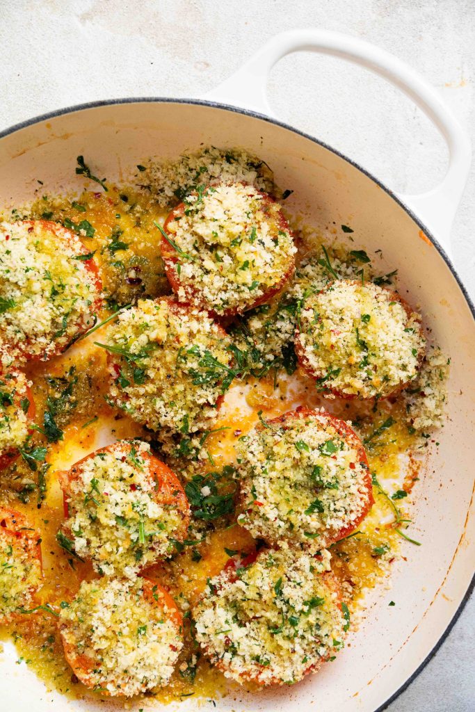 Roasted tomatoes with herby breadcrumbs