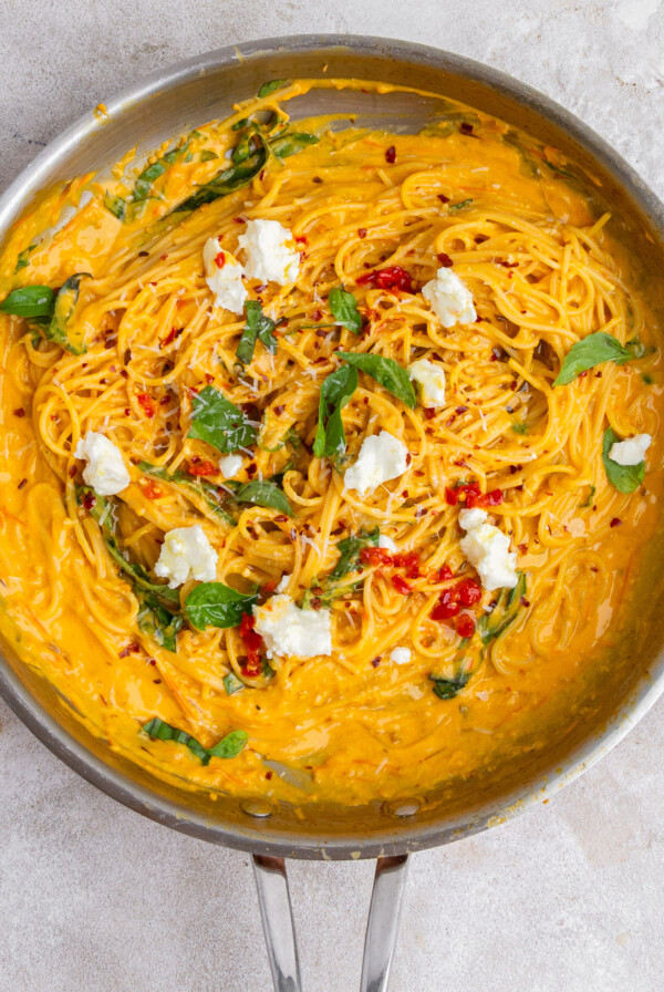 Roasted tomato and goats cheese pasta