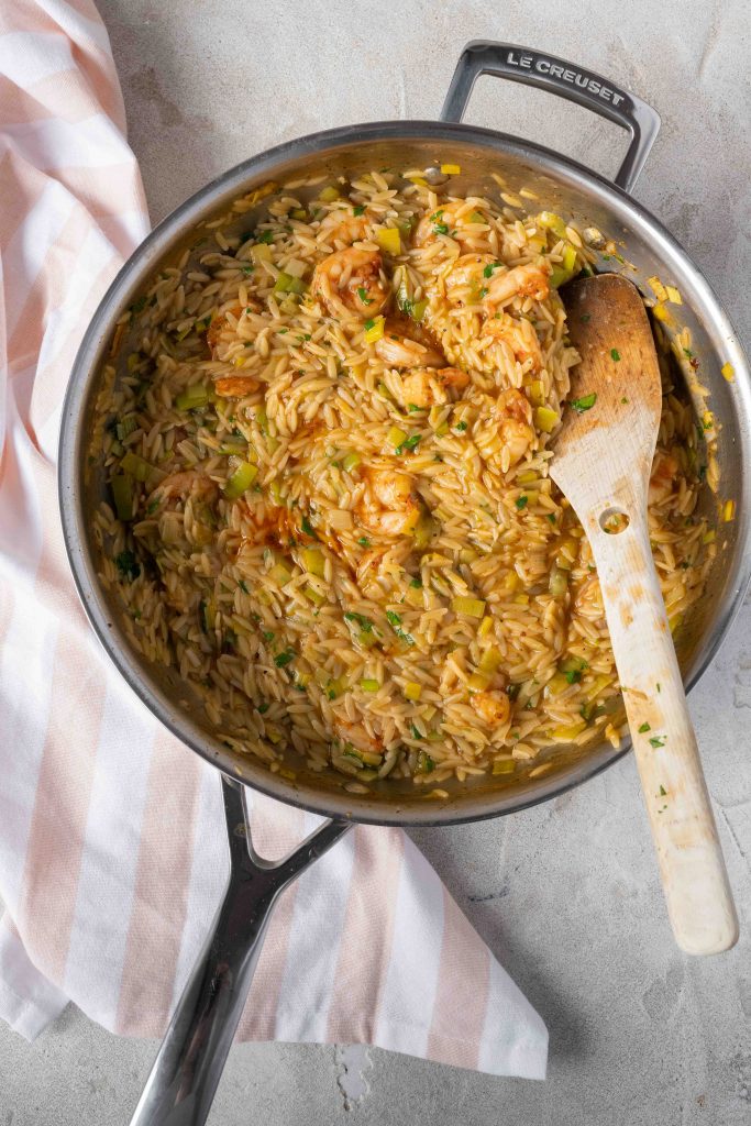 Lemony shrimp orzo