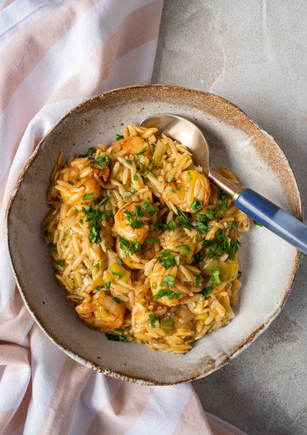 Lemony shrimp orzo