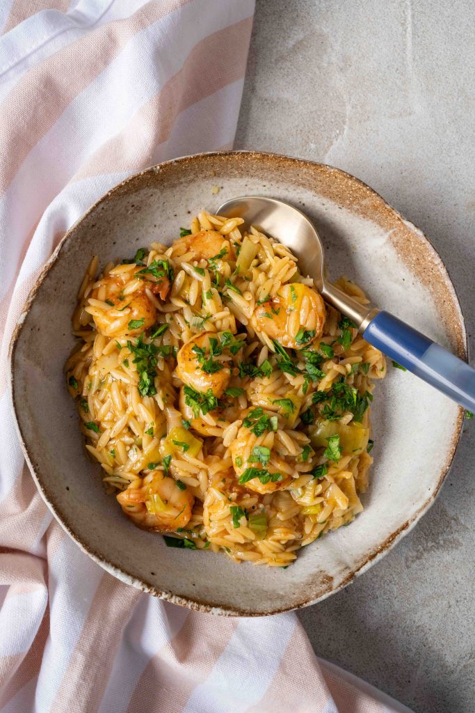 Lemony shrimp orzo