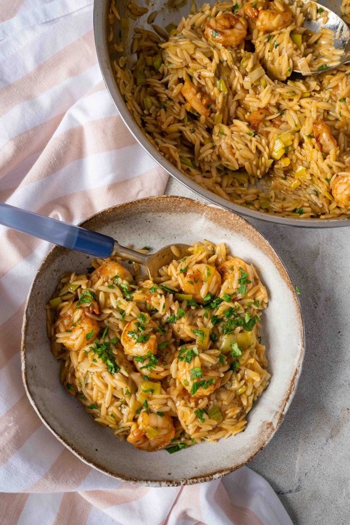 Lemony shrimp orzo