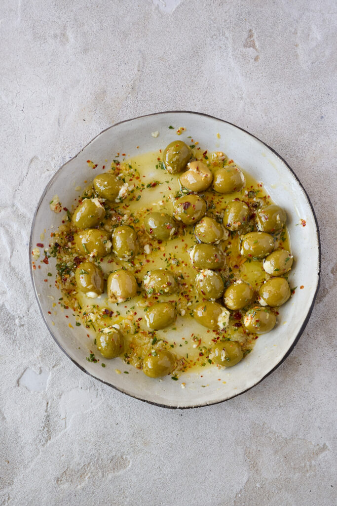 Warm feta stuffed olives