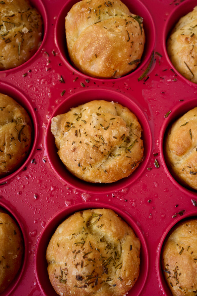 Muffin tin focaccia in their muffin tins