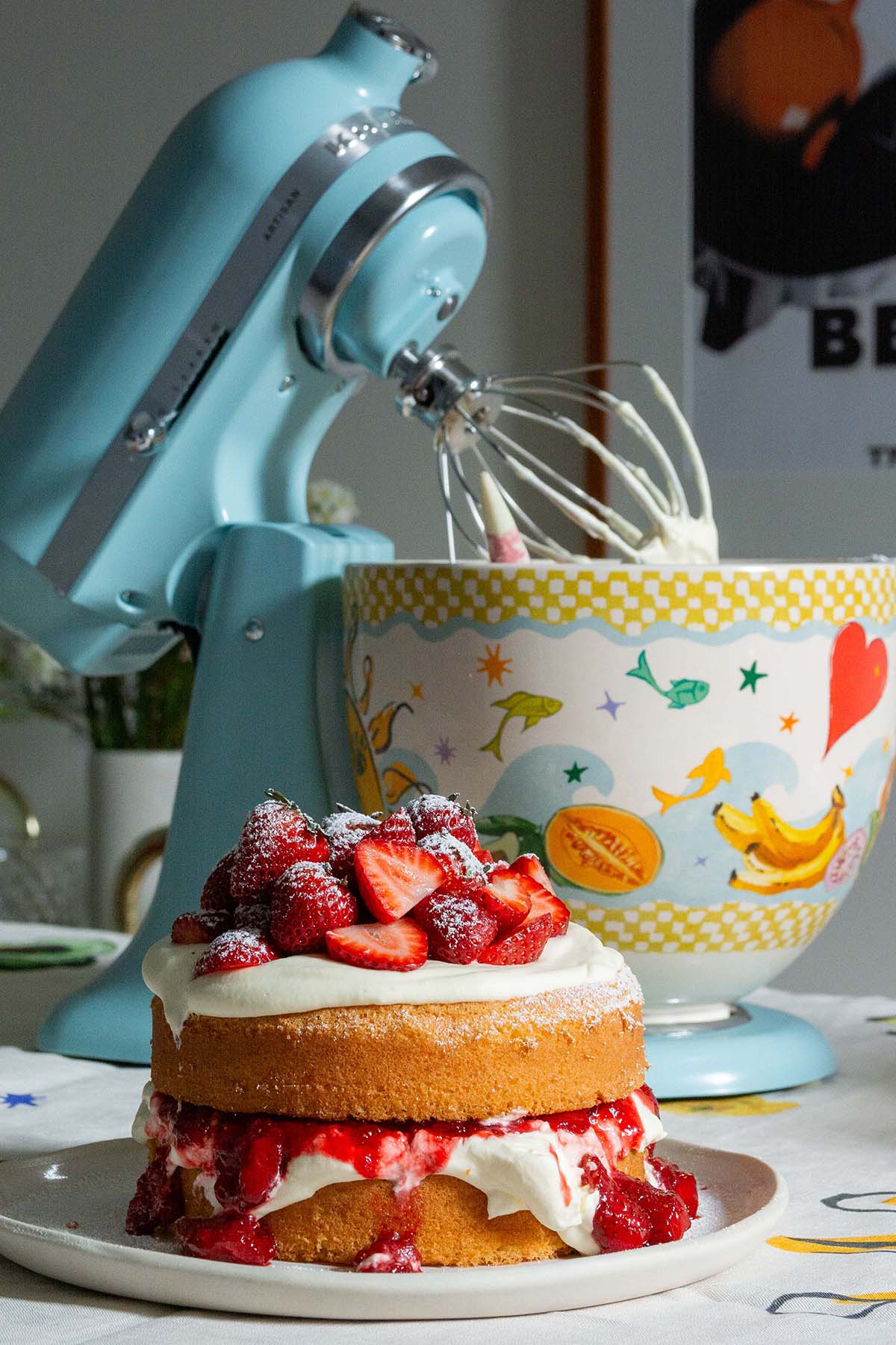 strawberry jam cake with a stand mixer.