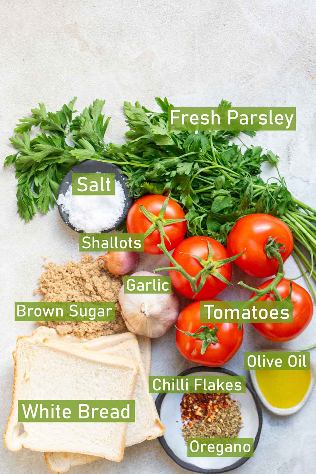 ingredients for breadcrumb tomatoes on a counter.