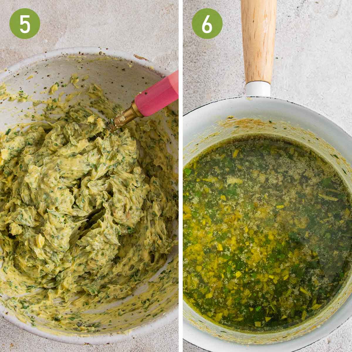 making the garlic herb butter for the chicken.