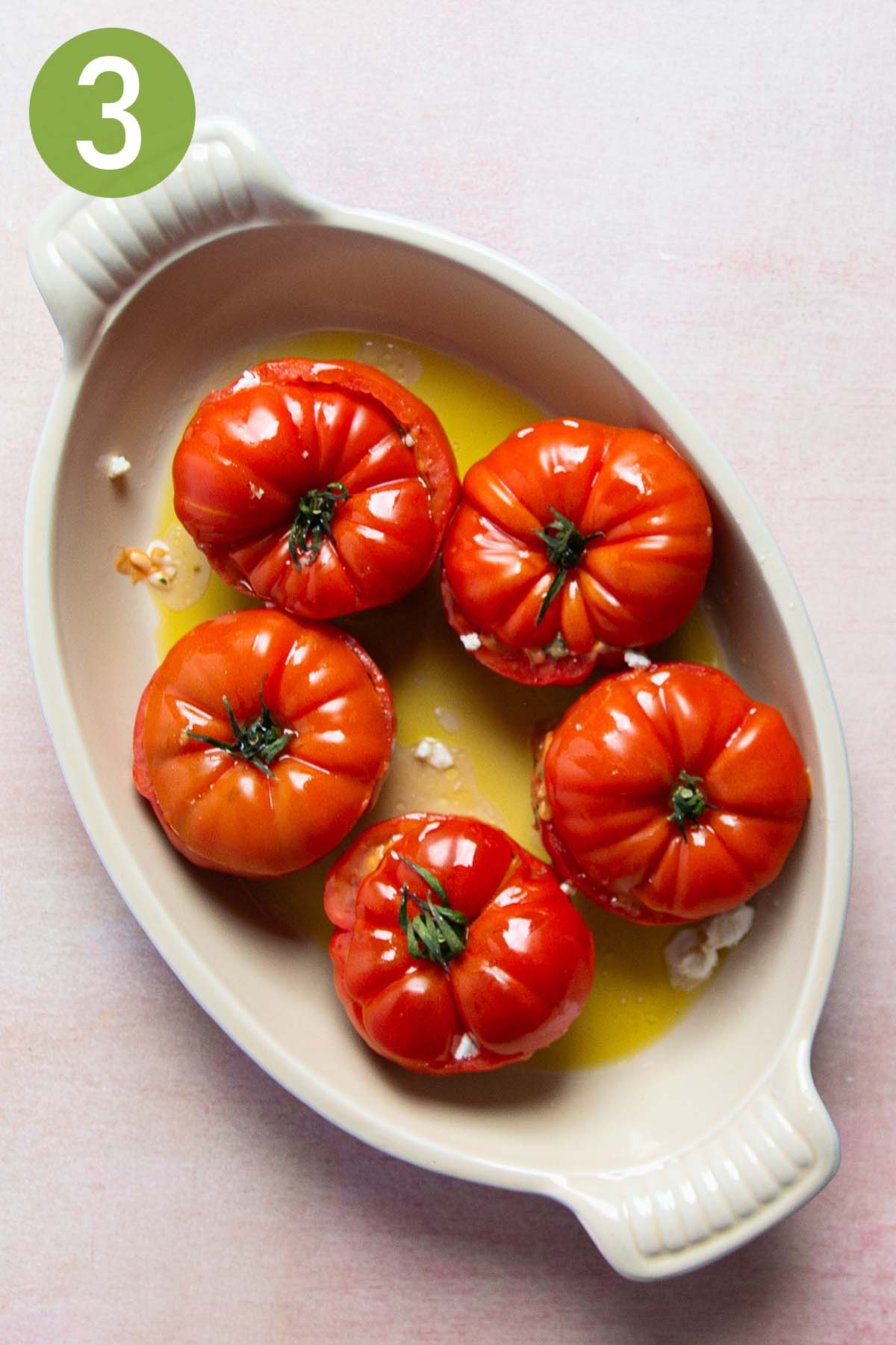stuffed tomatoes with cheese and olive oil.