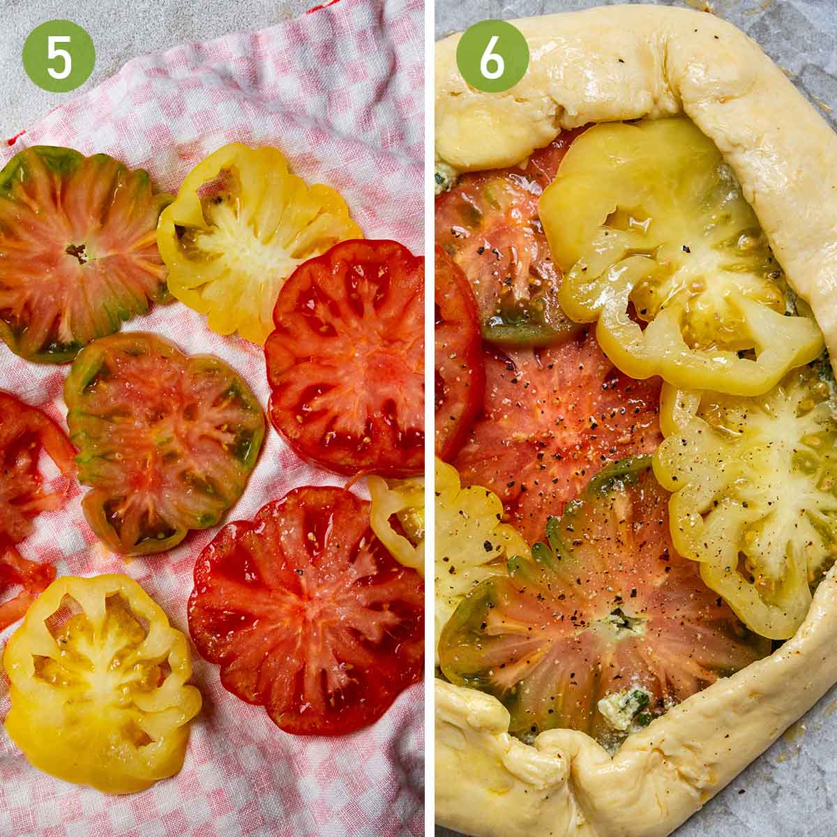 patting dry the tomatoes and making them into a tart.