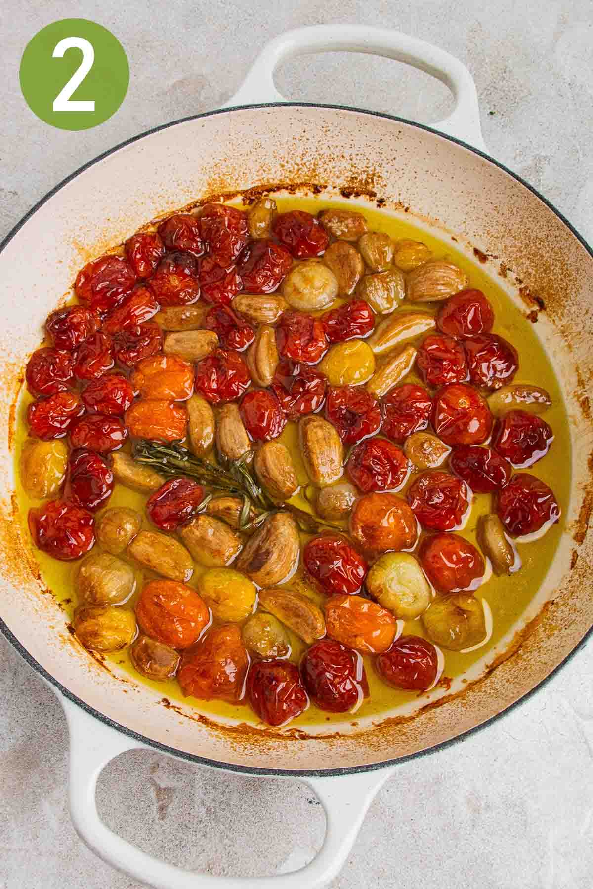 baked tomato and garlic mixture in olive oil.