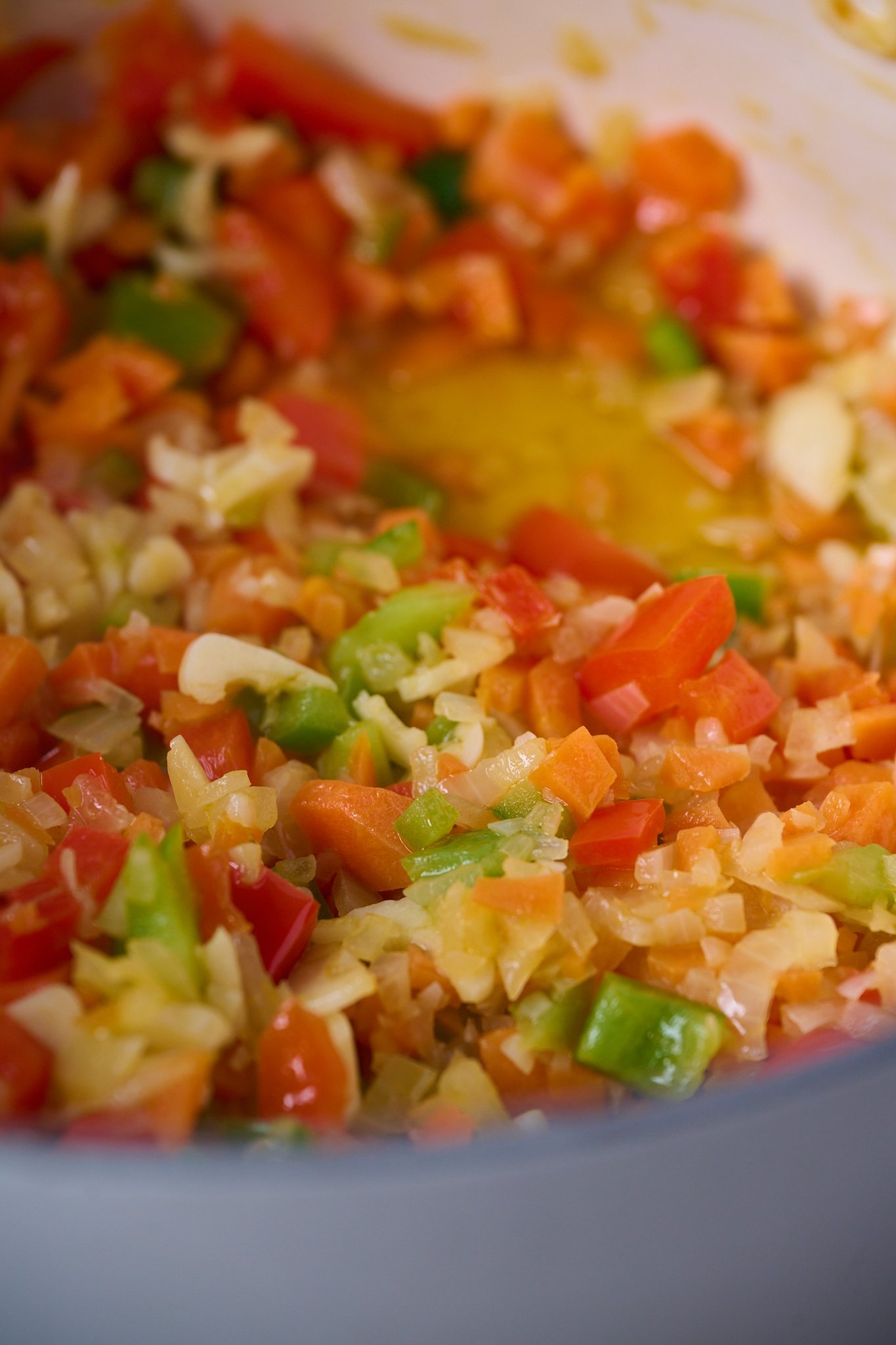 Sofrito is fried off in large white pot with lots of olive oil 