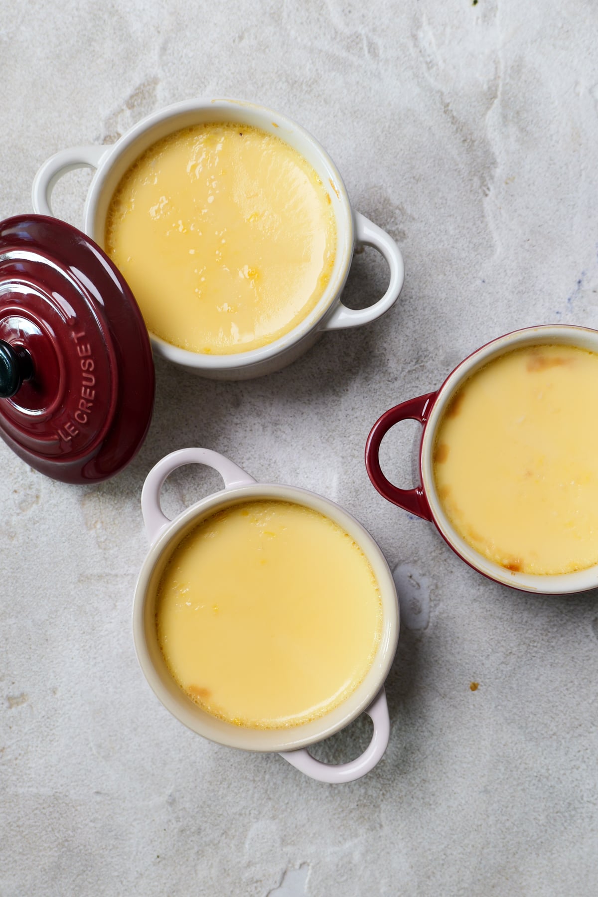 Spanish flan is in 3 small ramekins